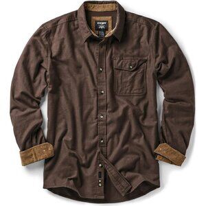 Mens Brown Cotton Flannel Shirt Long Sleeve Brushed Soft Casual Outdoor Plaid
